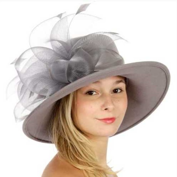Church formal Wool hat with netted feather…